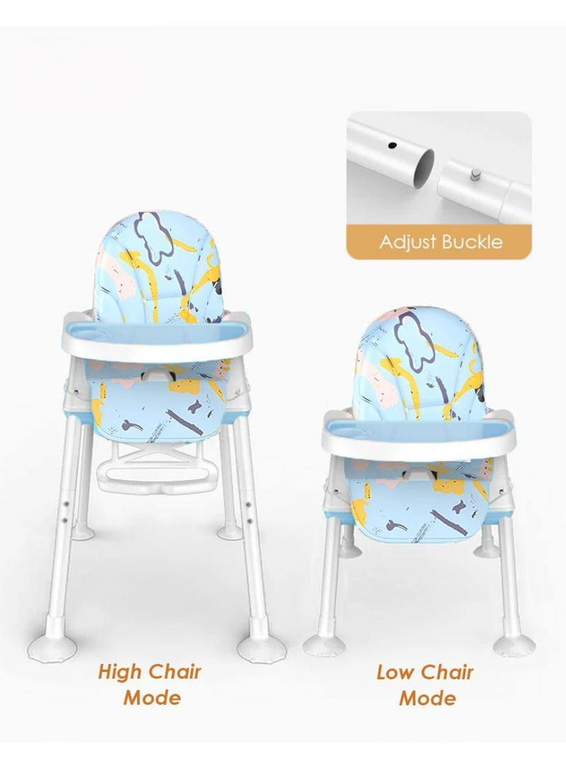 High Chair for Kids, 4 in 1 Baby Dining Chair, Booster Seat for Feeding Toddlers with Non-Slip Feet, Adjustable Legs, Tray, Wheels, Safety Harness and Cushion Code (FKT2-2 ) Printed BLUE - Image 4