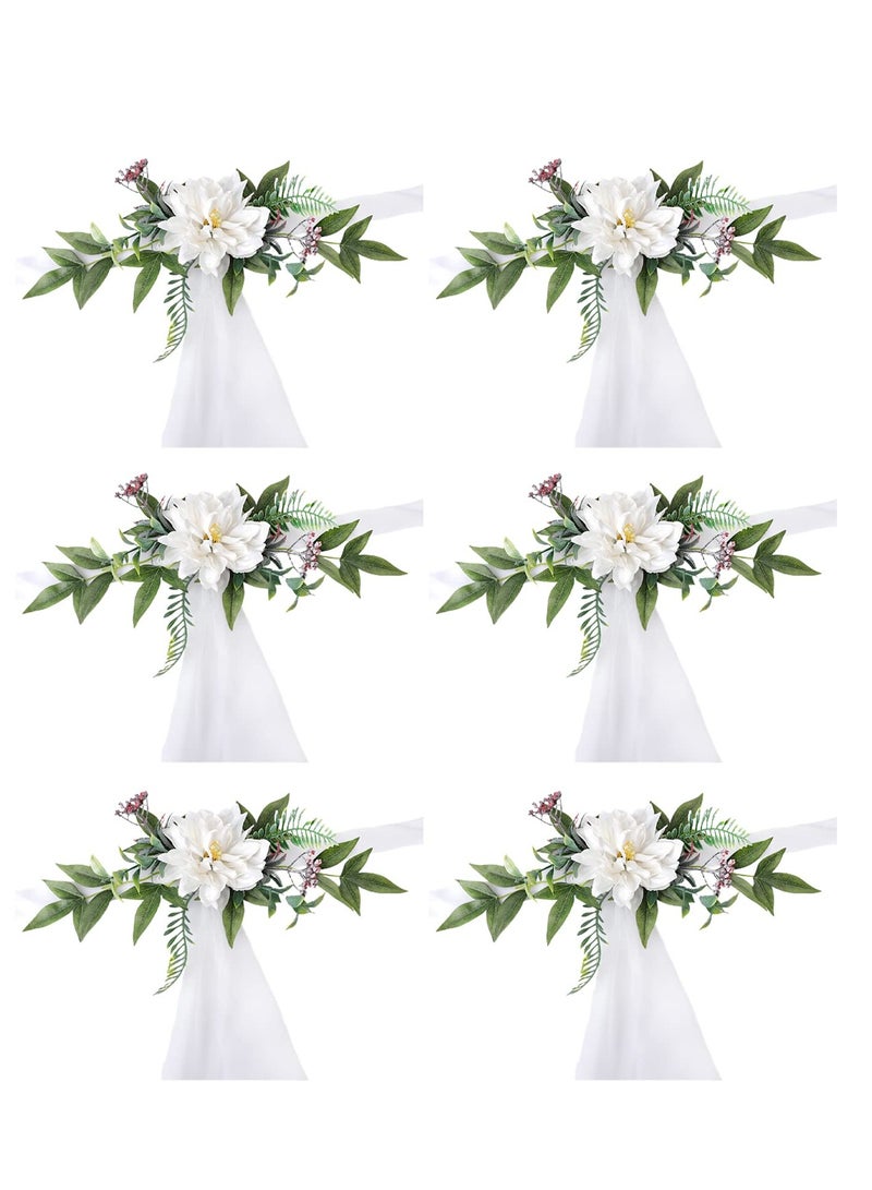 SOLARAE Wedding Aisle Chair Decorations for Wedding Ceremony Set 6 Pack Purple Artificial Flowers and Gauze Decorations for Wedding Ceremony Party Decor White - Image 1