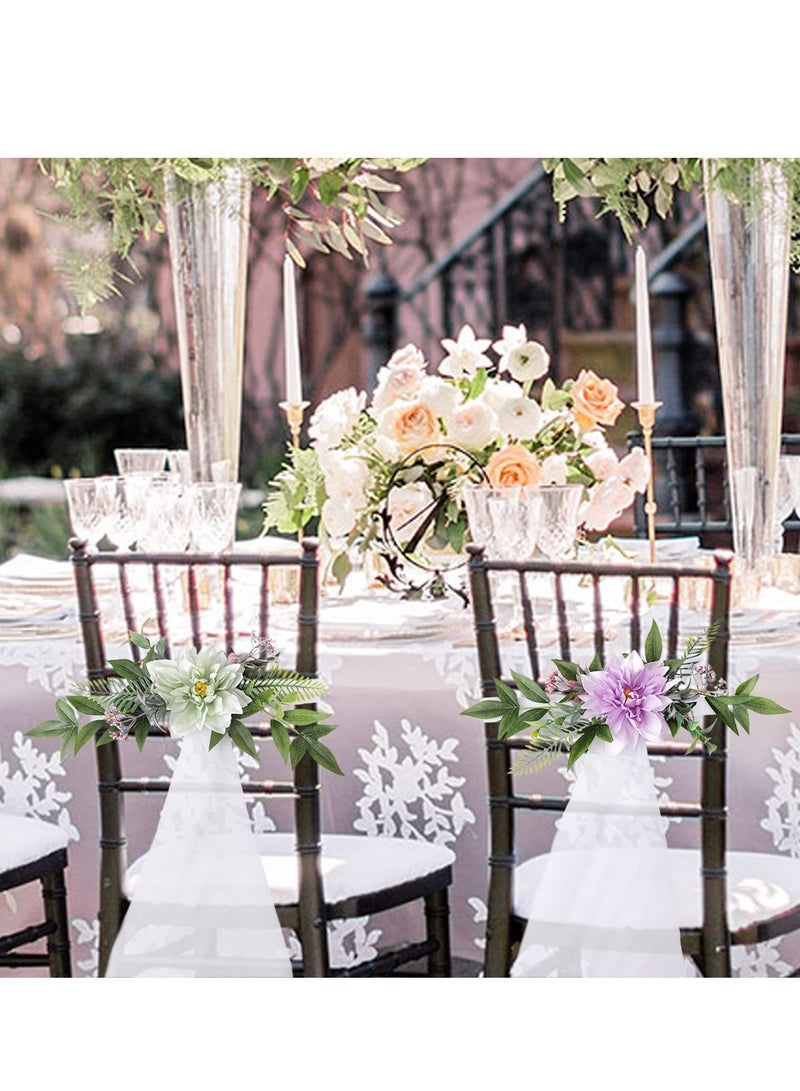 SOLARAE Wedding Aisle Chair Decorations for Wedding Ceremony Set 6 Pack Purple Artificial Flowers and Gauze Decorations for Wedding Ceremony Party Decor White - Image 2