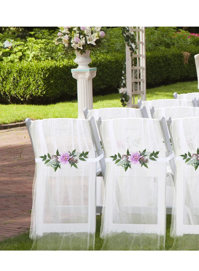 SOLARAE Wedding Aisle Chair Decorations for Wedding Ceremony Set 6 Pack Purple Artificial Flowers and Gauze Decorations for Wedding Ceremony Party Decor White - Image 4