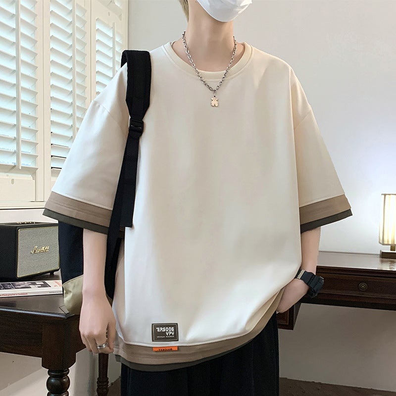 Short-Sleeved T-Shirt Men'S Summer Casual Trendy Brand Trendy Three-Dimensional Printed Color Matching Half-Sleeved Loose All-Match T-Shirt Top Ins - Image 1