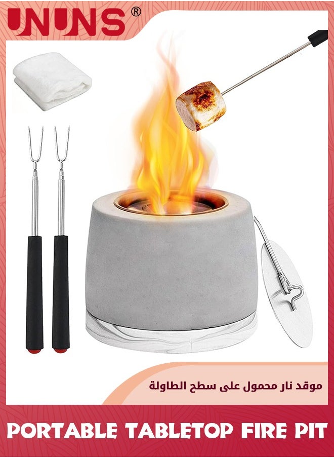UNUNS - Concrete Tabletop Fire Pit Bowl,Table Top Portable Fireplace Indoor Outdoor Decor,With Two Stainless Steel forks,Housewarming Gift for Patio Balcony,White - Image 1