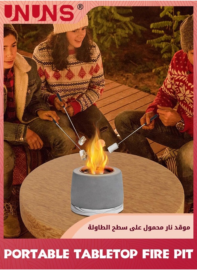 UNUNS - Concrete Tabletop Fire Pit Bowl,Table Top Portable Fireplace Indoor Outdoor Decor,With Two Stainless Steel forks,Housewarming Gift for Patio Balcony,White - Image 1