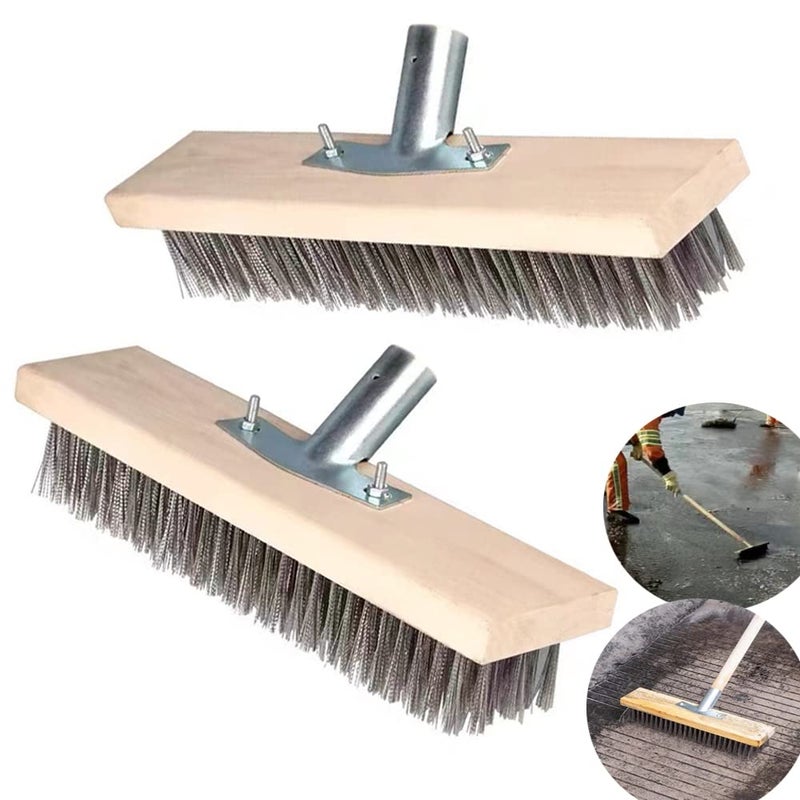 MTOMDY MTOMDY 2Pcs 12Inch Large Pool Brush Stainless Steel Bristles Deck Brush Pool Wire Brush for Cleaning Algae Tough Stains on Concrete Swimming Pool Walkways and Patio 
