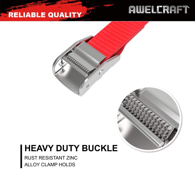AWELCRAFT Lashing Tie Down Strap 8PK 1" x 12FT Cam Buckle Tie Down up to 600lbs, Red Color with Carry Bag - Image 3