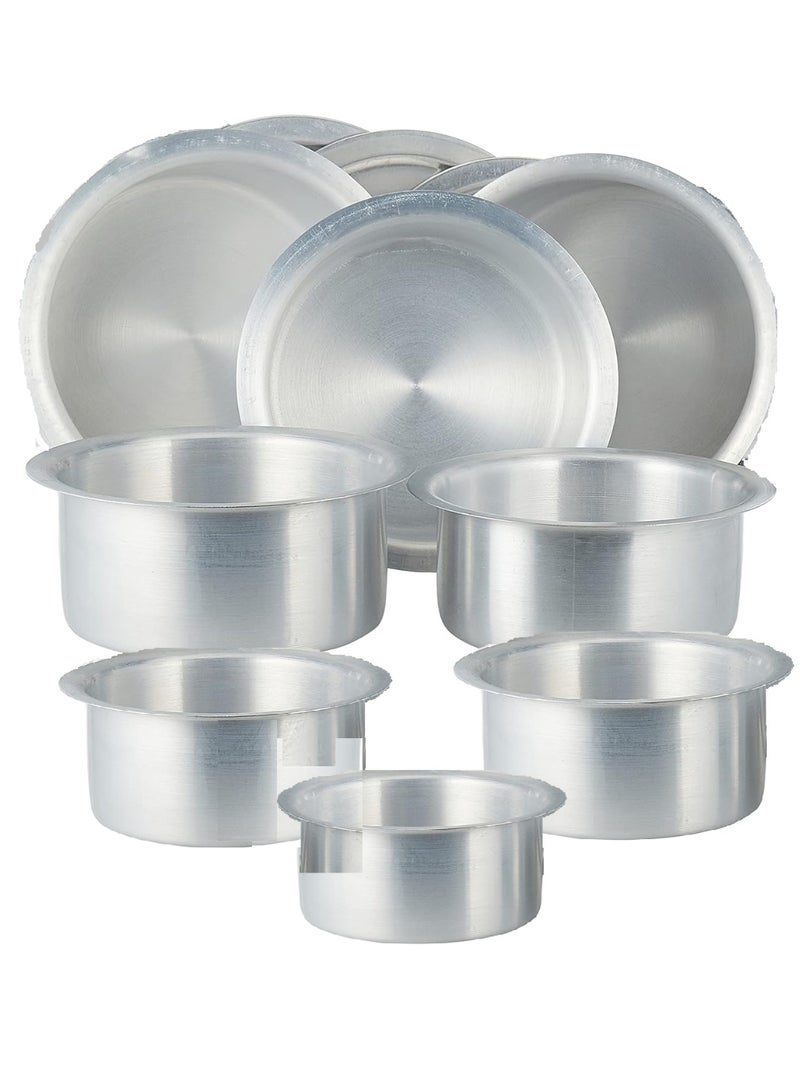 RAJ Set of 5 aluminum pots with flat, saucer-shaped lids, made in India, sizes 12/16/20/24/28 cm - Image 2