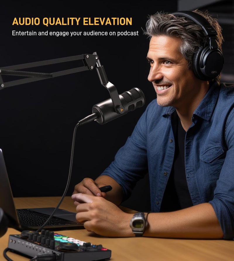 MAONO XLR Dynamic Microphone for Podcast: Cardioid Studio Mic with Boom Arm for Recording, Streaming, VoiceOver, Voice Isolation Technology, Metal Mic, Works for Audio Interface/Mixer/SoundCard-PD100S - Image 3