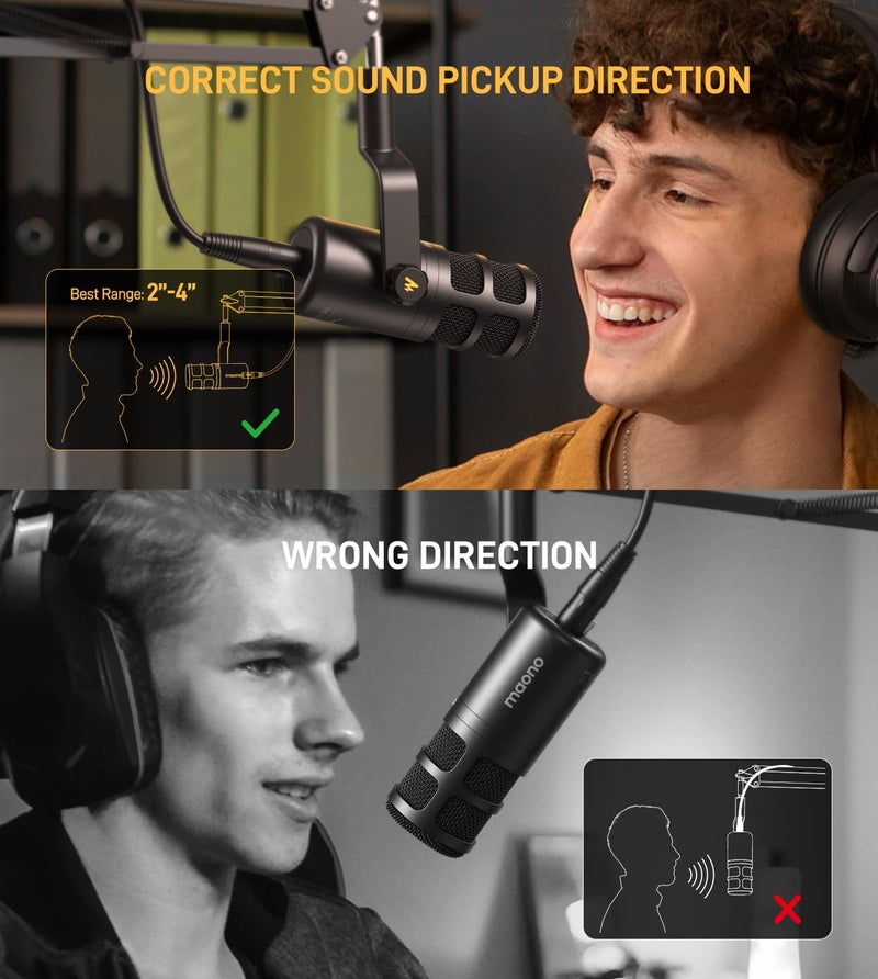 MAONO XLR Dynamic Microphone for Podcast: Cardioid Studio Mic with Boom Arm for Recording, Streaming, VoiceOver, Voice Isolation Technology, Metal Mic, Works for Audio Interface/Mixer/SoundCard-PD100S - Image 5