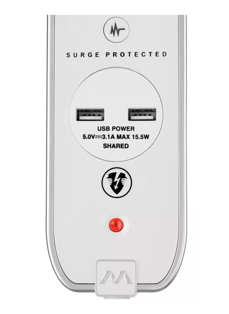 MASTERPLUG High Gloss Extension Lead 4 Meter 4 Sockets 2 USB Surge Protection  - Image 2