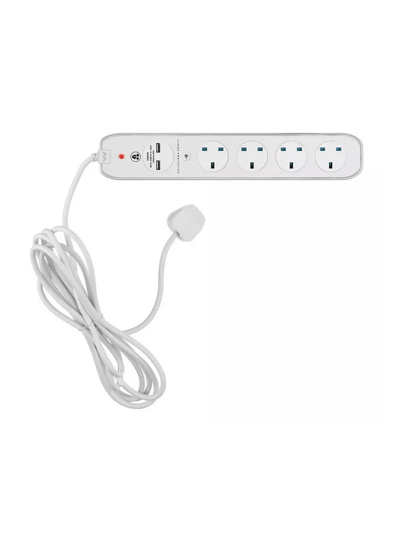 MASTERPLUG High Gloss Extension Lead 4 Meter 4 Sockets 2 USB Surge Protection  - Image 3