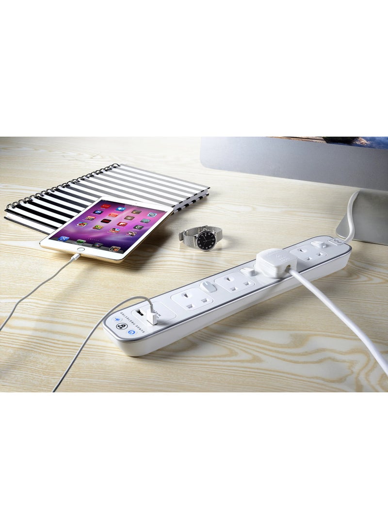 MASTERPLUG High Gloss Extension Lead 4M with 4 Sockets & 2 USB Ports Surge Protected Power Strip White - Image 5
