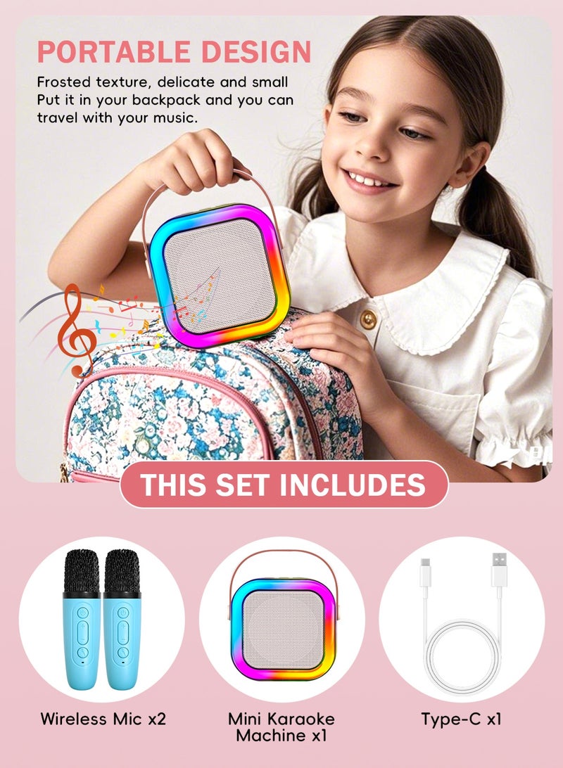 أوربازار جهاز كاريوكي للأطفال والكبار، مكبر صوت صغير محمول بتقنية البلوتوث مع ميكروفونين، مكبر صوت كاريوكي للحفلات المنزلية يدعم بطاقة TF/USB، هدية لأعياد الميلاد، وألعاب للبنات/الأولاد - Image 4