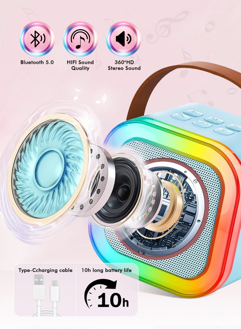 أوربازار جهاز كاريوكي للأطفال والكبار، مكبر صوت صغير محمول بتقنية البلوتوث مع ميكروفونين، مكبر صوت كاريوكي للحفلات المنزلية يدعم بطاقة TF/USB، هدية لأعياد الميلاد، وألعاب للبنات/الأولاد - Image 2