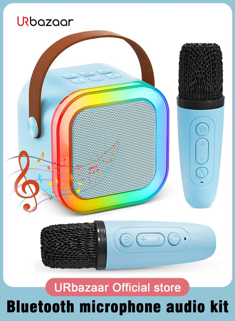أوربازار جهاز كاريوكي للأطفال والكبار، مكبر صوت صغير محمول بتقنية البلوتوث مع ميكروفونين، مكبر صوت كاريوكي للحفلات المنزلية يدعم بطاقة TF/USB، هدية لأعياد الميلاد، وألعاب للبنات/الأولاد - Image 1