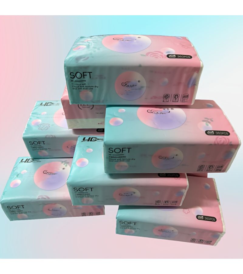2 Packs of 720 Sheets Premium Soft Absorbent 4D Embossed Illusion Color Facial Tissues No Fluorescent Dye Free Thick Paper for Kitchen Bathroom Living Room Daily Household Use - Image 4