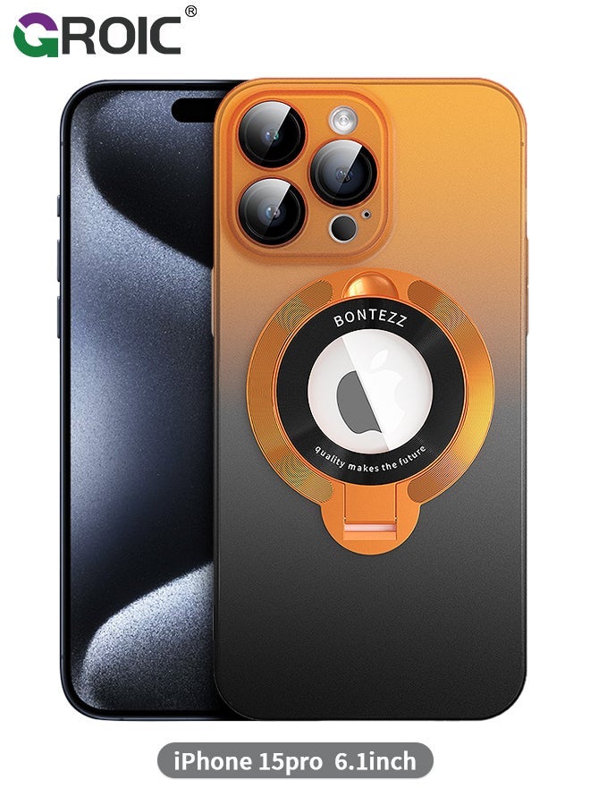 GROIC iPhone 15 Pro Orange Case, Slim Fit Ring Holder Shockproof Kickstand Magnetic Support Magsafe Non-Slip Protective, Women Girls Men Boys Cover for - Image 1