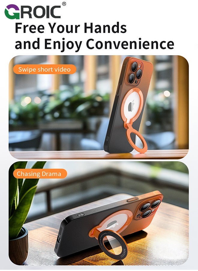 GROIC iPhone 15 Pro Orange Case, Slim Fit Ring Holder Shockproof Kickstand Magnetic Support Magsafe Non-Slip Protective, Women Girls Men Boys Cover for - Image 4