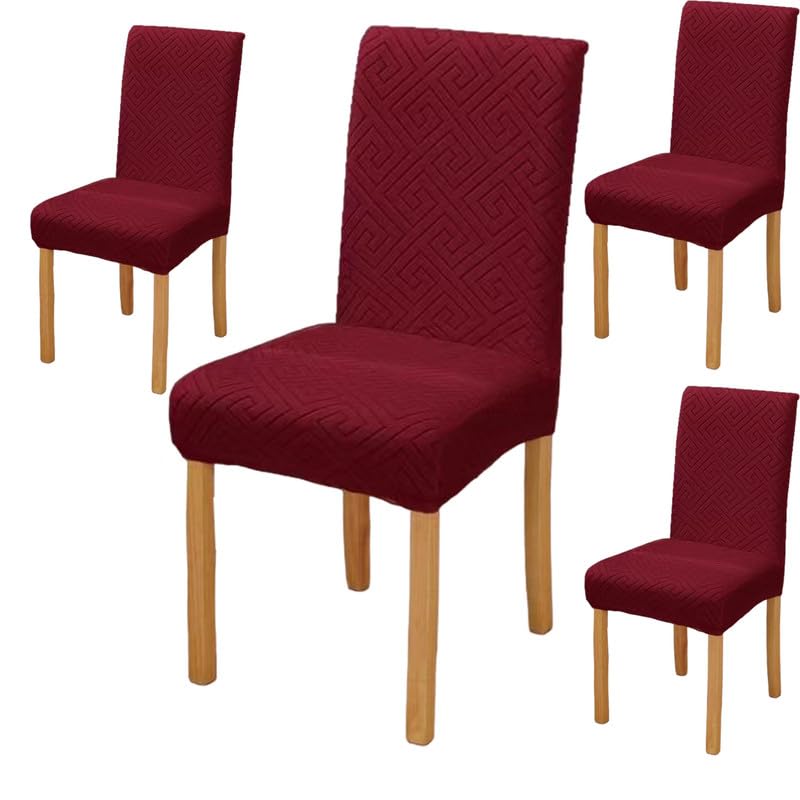 Styleys Elastic Chair Cover Stretch Removable Washable Jacquard Dining Chair Cover Protector Seat Slipcover (Pack of 4, Red, JCMC16) - Image 1