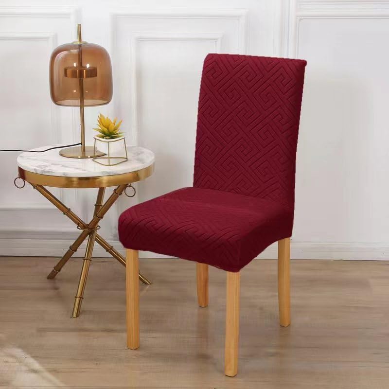 Styleys Elastic Chair Cover Stretch Removable Washable Jacquard Dining Chair Cover Protector Seat Slipcover (Pack of 4, Red, JCMC16) - Image 2