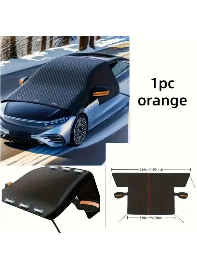Universal Car Windshield Snow Cover Orange Ears 6 Magnets Reinforced Edges Elastic Bands Pink Visibility Design All Season Durable Protector for Trucks SUVs Weather Resistant - Image 5