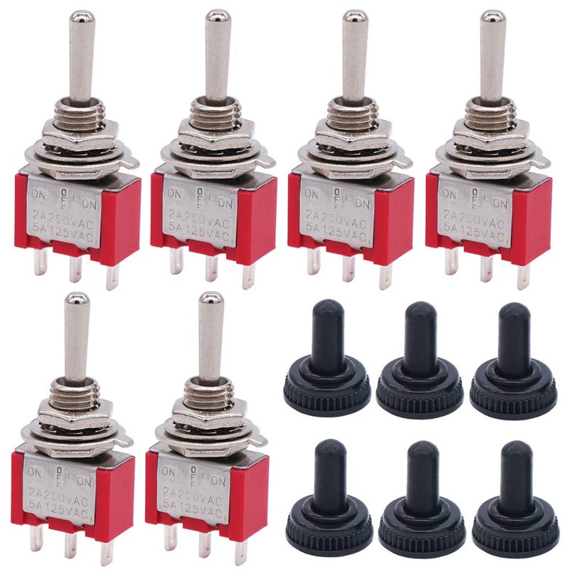 Twidec /6Pcs Mini Momentary Toggle Switch SPDT 3 Position 3 Pins (0N)-Off-(ON) Miniature Toggle Switch AC 5A/125V 2A/250V Car Boat Switches with Waterproof Cap MTS-123-MZ - Image 1