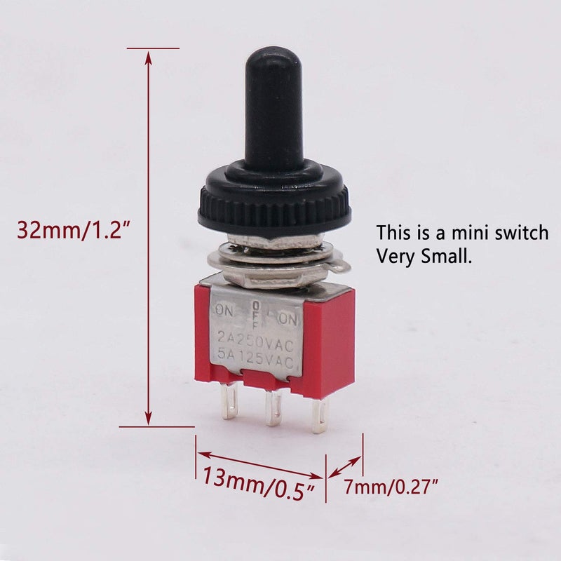 Twidec /6Pcs Mini Momentary Toggle Switch SPDT 3 Position 3 Pins (0N)-Off-(ON) Miniature Toggle Switch AC 5A/125V 2A/250V Car Boat Switches with Waterproof Cap MTS-123-MZ - Image 5