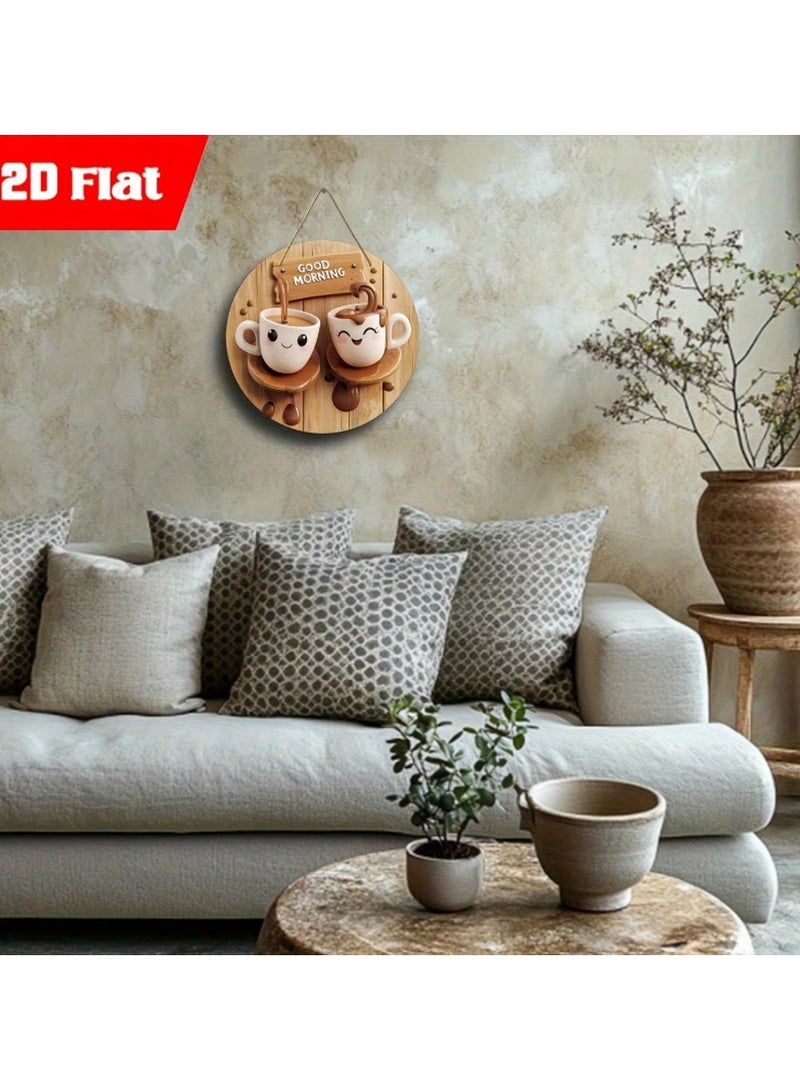 “Good Morning” Coffee Mug Wall Plaque – 20cm Pre-Drilled Wooden Sign with Smiling Cup Design - Image 3