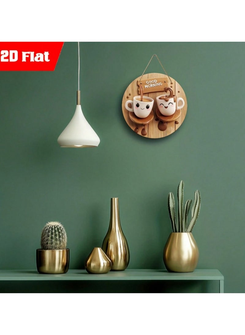“Good Morning” Coffee Mug Wall Plaque – 20cm Pre-Drilled Wooden Sign with Smiling Cup Design - Image 4
