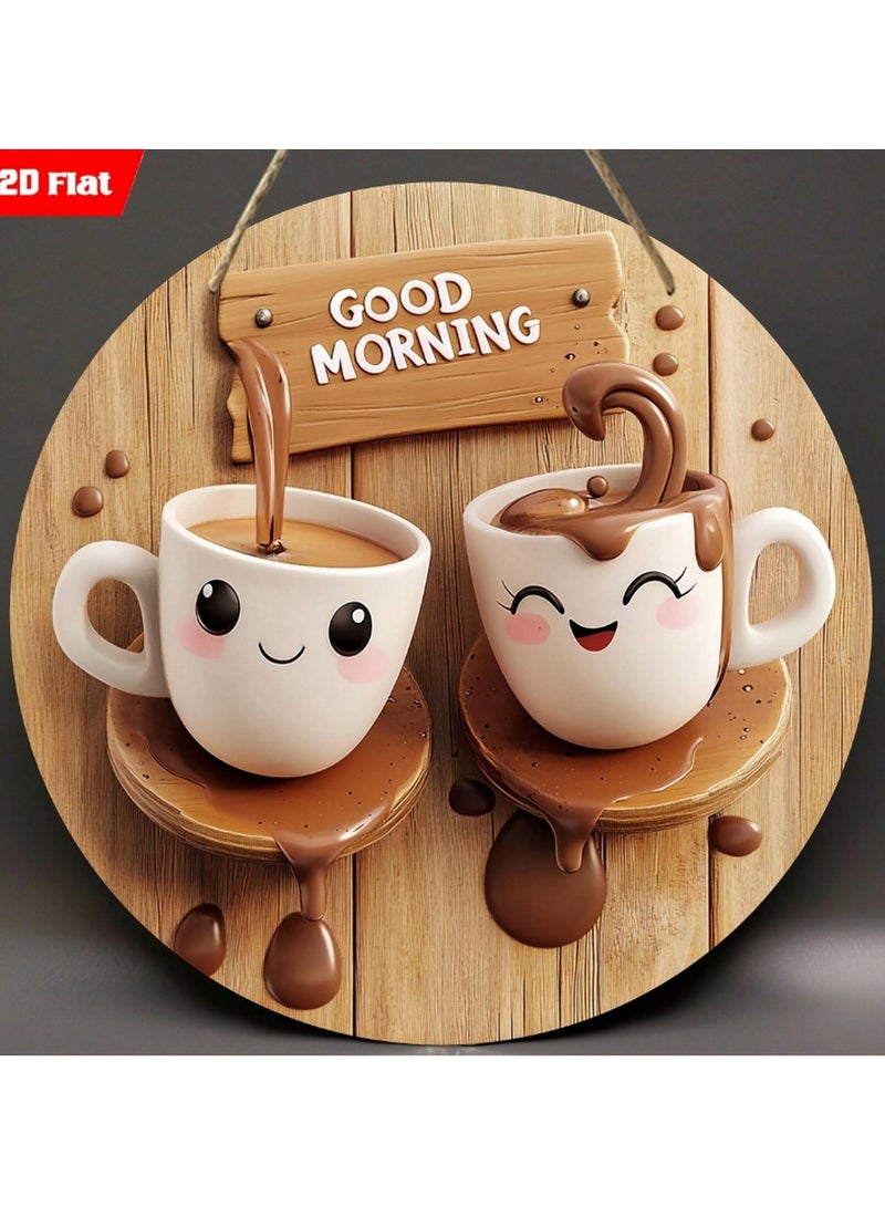 “Good Morning” Coffee Mug Wall Plaque – 20cm Pre-Drilled Wooden Sign with Smiling Cup Design - Image 5