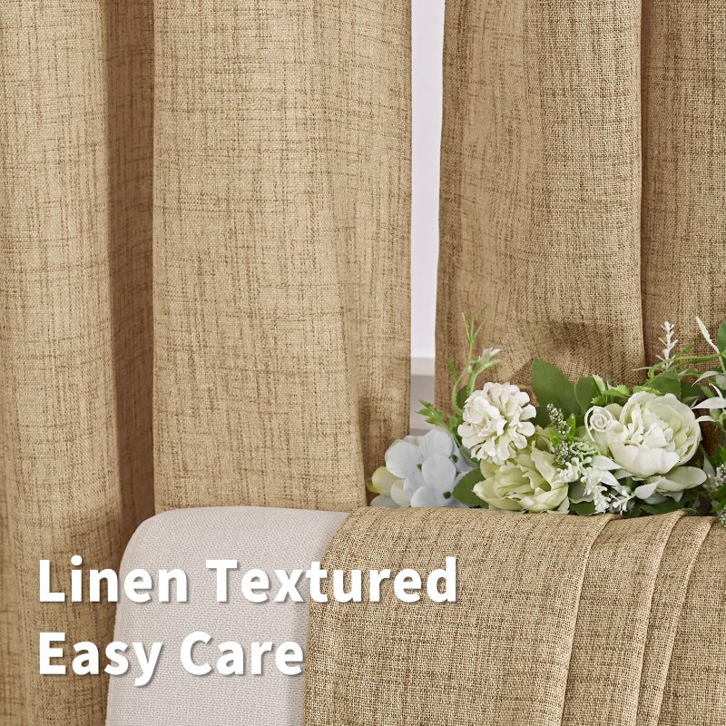 BGment Burlap Linen Curtains 63 Inch Length 2 Panels, Back Tab and Rod Pocket Semi Sheer Textured Window Drapes Light Filtering for Bedroom Farmhouse Living Room Privacy, 52 Inch Wide Each Panel - Image 3
