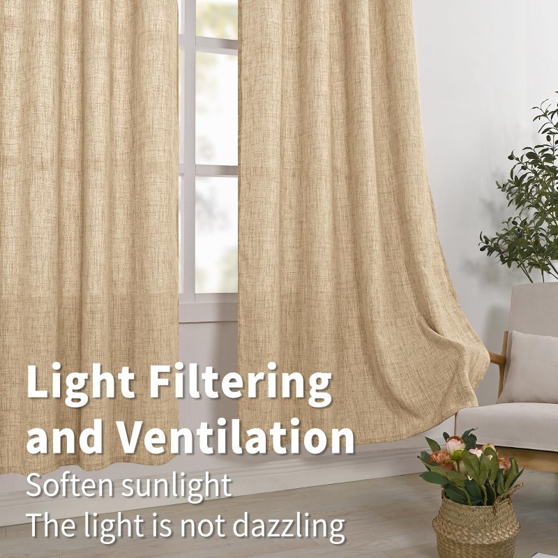 BGment Burlap Linen Curtains 63 Inch Length 2 Panels, Back Tab and Rod Pocket Semi Sheer Textured Window Drapes Light Filtering for Bedroom Farmhouse Living Room Privacy, 52 Inch Wide Each Panel - Image 4