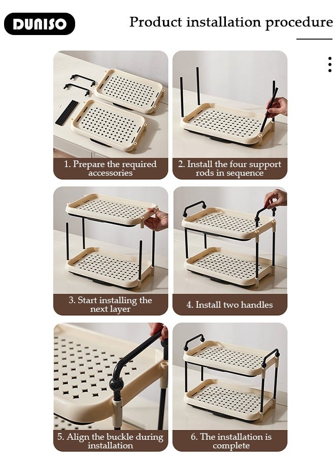 DUNISO 2-Tier Cups Mugs Drying Rack with Removable Drain Tray,Multi-Functional Storage Rack with Handle, Countertop Coffee Cup Organizer Shelf,Countertop Bathroom Organizer,Tray Holder for Home, Bathroom, Kitchen Glass cup and Food  - Image 4