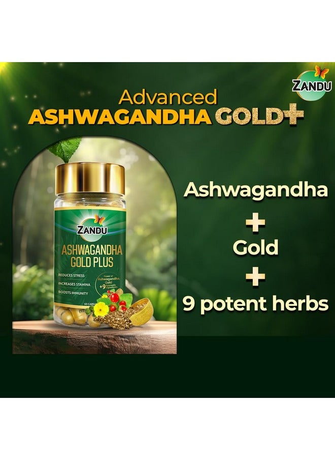 Zandu Ashwagandha Gold Plus | Made with Gold, Ashwagandha, Safed Musli, Shilajit & Other Ayurvedic Ingredients | Helps to Boost Stamina, Strengthens Immunity | 60 Caps - pzsku/Z0844B48EA920E64FBF95Z/45/_/1740203309/fc5d3e47-2949-4ce1-a050-ae2baea08ec8