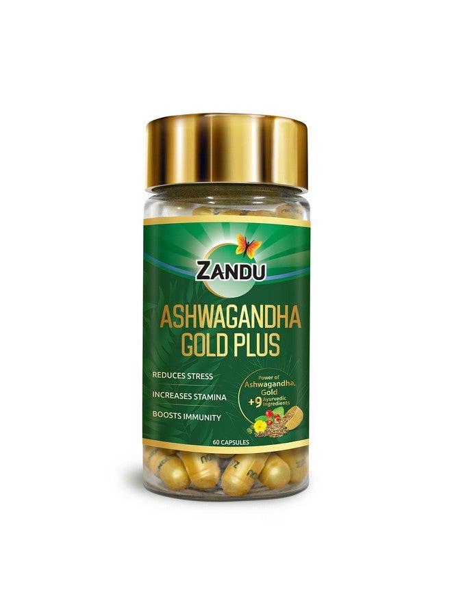 زاندو أشواغاندا جولد بلس | مصنوع من الذهب وأشواغاندا وسافيد موسلي وشيلاجيت ومكونات أيورفيدية أخرى | يساعد على تعزيز القدرة على التحمل ويقوي المناعة | 60 كبسولة - Image 1
