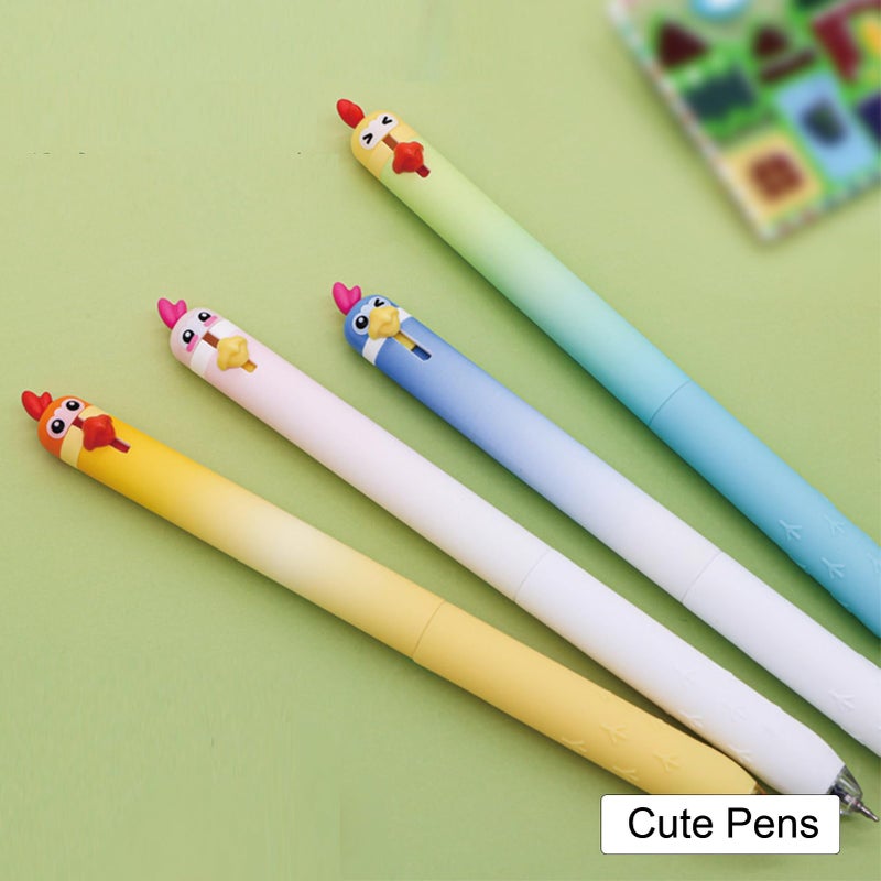 MOZXIRZ 4 Pcs Cute Gel Pens Cartoon Parrot Retractable Pens 0.5mm Black Ink Writing Pen Kawaii Animal Chick Pen for Girls Boys Women Men Office School Supplies (4Pcs Parrot) - Image 2