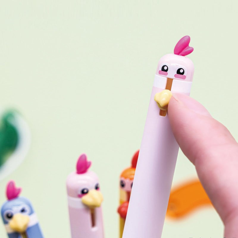 MOZXIRZ 4 Pcs Cute Gel Pens Cartoon Parrot Retractable Pens 0.5mm Black Ink Writing Pen Kawaii Animal Chick Pen for Girls Boys Women Men Office School Supplies (4Pcs Parrot) - Image 3