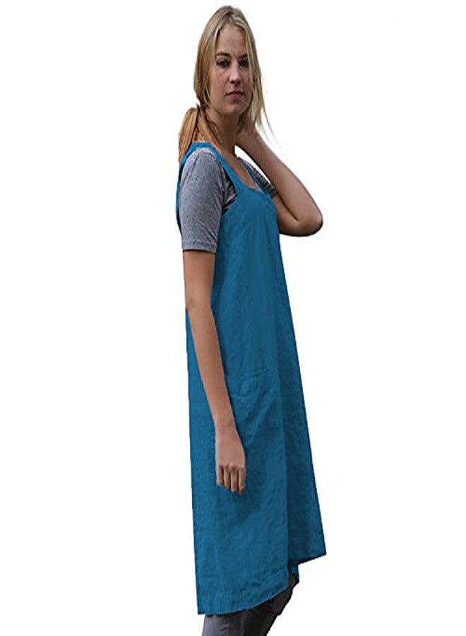 WROLEM Women's Cross Back Pinafore Apron with Large Pockets Home Kitchen, Restaurant, Coffee house,Cooking Gardening Works, Lake Blue, S - Image 3
