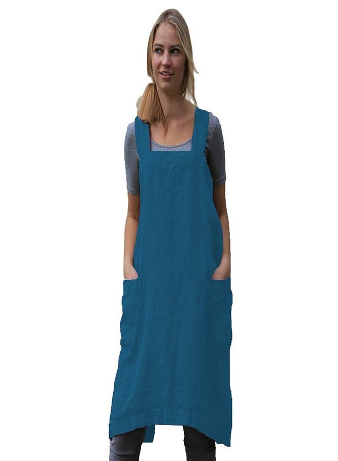 WROLEM Women's Cross Back Pinafore Apron with Large Pockets Home Kitchen, Restaurant, Coffee house,Cooking Gardening Works, Lake Blue, S - Image 2