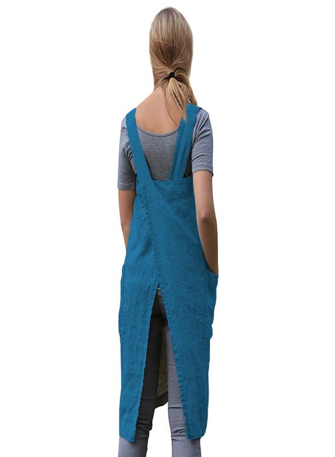 WROLEM Women's Cross Back Pinafore Apron with Large Pockets Home Kitchen, Restaurant, Coffee house,Cooking Gardening Works, Lake Blue, S - Image 4