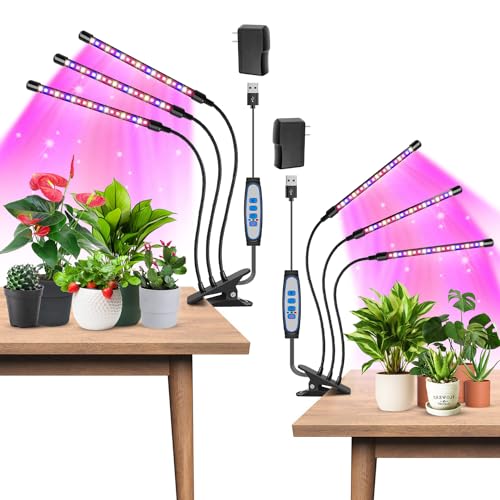 Garpsen Led Grow Light, 2PCS 3 Heads Full Spectrum Clip Plant Light for Indoor Plants, 120 LEDs Grow Lights, with 3 Switch Modes & Auto ON/Off 6/12/16H Timer, 5 Dimmable Levels (Red Blue Warm White) - Image 1