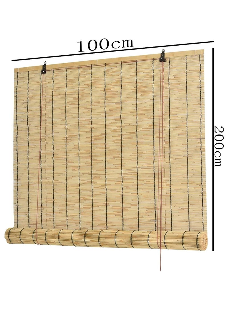 HOME TASTE Bamboo Roll-Up Blinds for Windows & Outdoors (100x200cm, Small) – Natural Reed Shades for Patio, Garden, Porch & Balcony – Light Filtering & Eco-Friendly Design  - Image 2