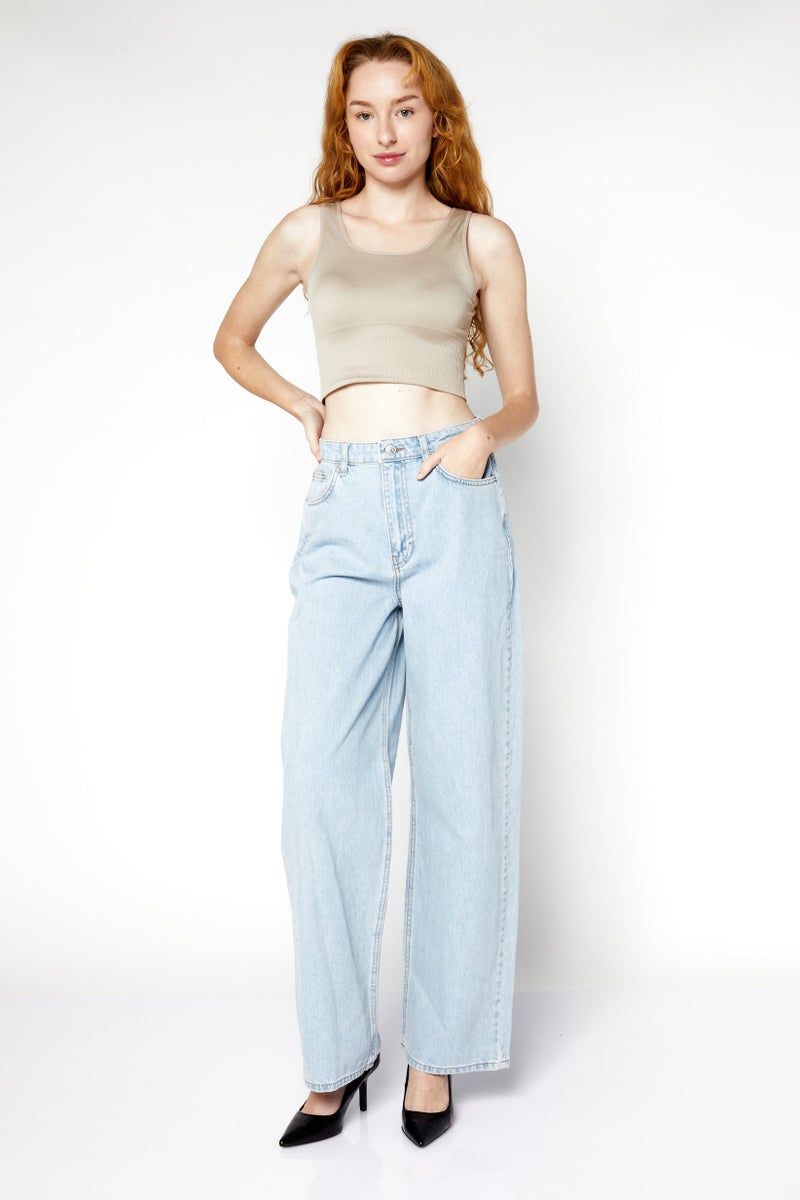 NA-KD جينز دنيم نسائي بقصة عادية، خصر عالي، ساق واسعة، أزرق فاتح - Image 4