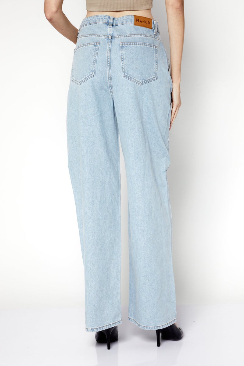 NA-KD جينز دنيم نسائي بقصة عادية، خصر عالي، ساق واسعة، أزرق فاتح - Image 3