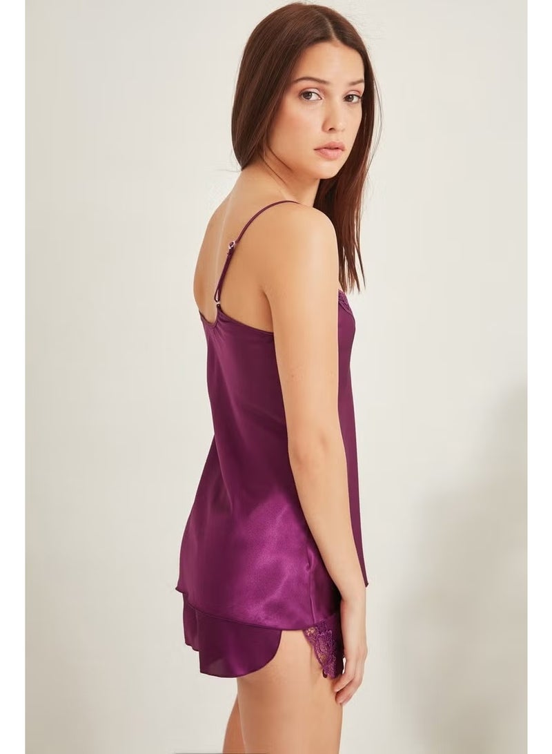 C&city 025 Women's Satin Shorts Nightgown Purple - Image 3