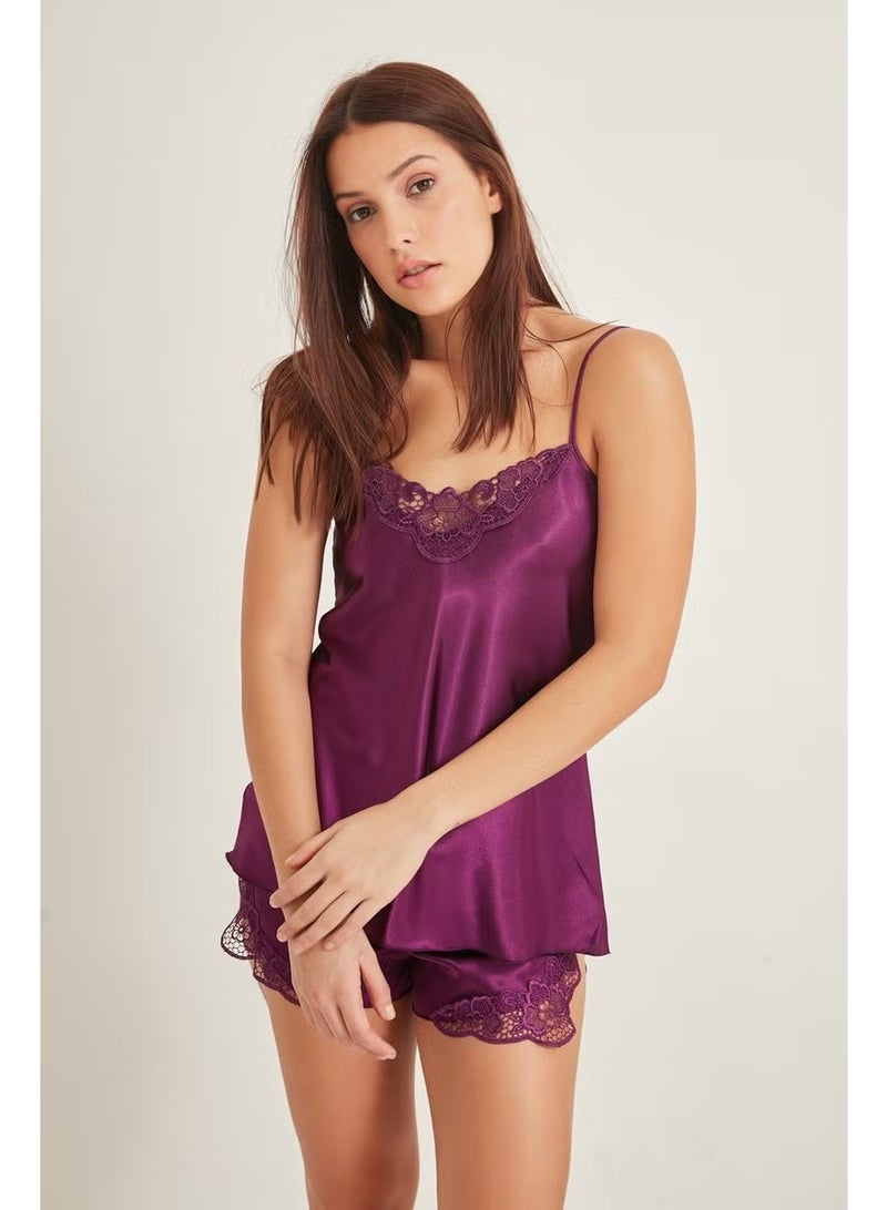 C&city 025 Women's Satin Shorts Nightgown Purple - Image 1