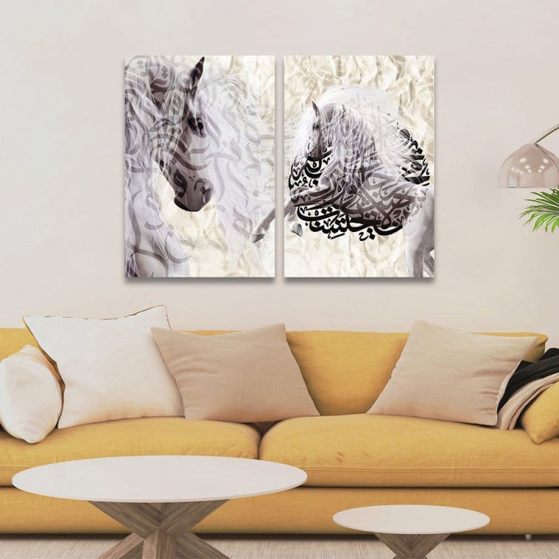 Marktna A double canvas painting with an Islamic design, total size 100 x 70 cm - Image 1