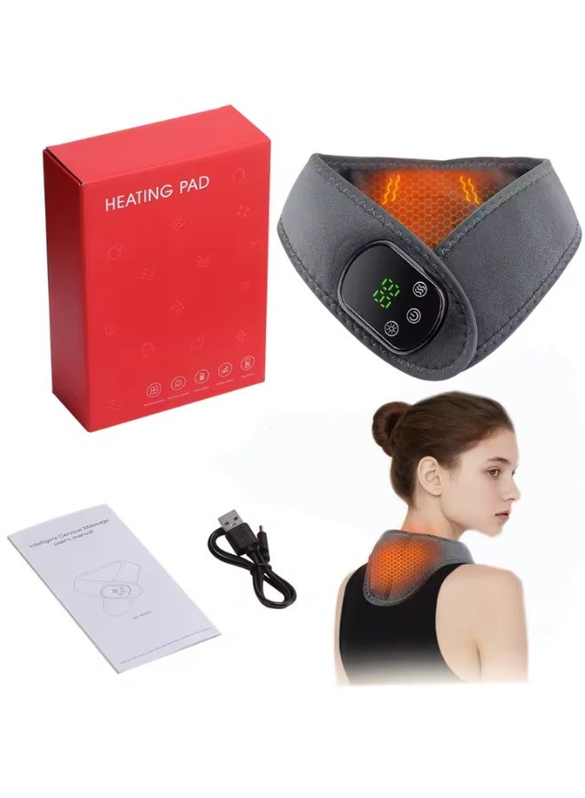 وسادة تدفئة الرقبة اللاسلكية، تدليك اهتزاز كهربائي، واقي للرقبة بخمسة مستويات تدفئة، تدفئة للرقبة والكتف، قابلة لإعادة الشحن، أفضل هدية (رمادي). - Image 1