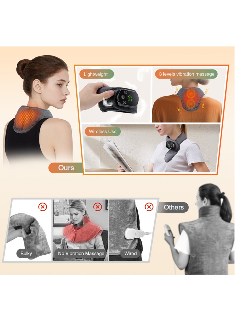 وسادة تدفئة الرقبة اللاسلكية، تدليك اهتزاز كهربائي، واقي للرقبة بخمسة مستويات تدفئة، تدفئة للرقبة والكتف، قابلة لإعادة الشحن، أفضل هدية (رمادي). - Image 3