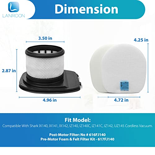 LANROON IX141 Filters Fit for Shark IX141 IX140 IZ140 IX142 IZ140C IZ142 UZ145 IZ141C IX141H WZ140 WZ250 Stick Vacuum, Replace Part 616FJ140 & 617FJ140, 2 Pack Filter 4 Pack Foam & Felt Filter Kit - Image 3