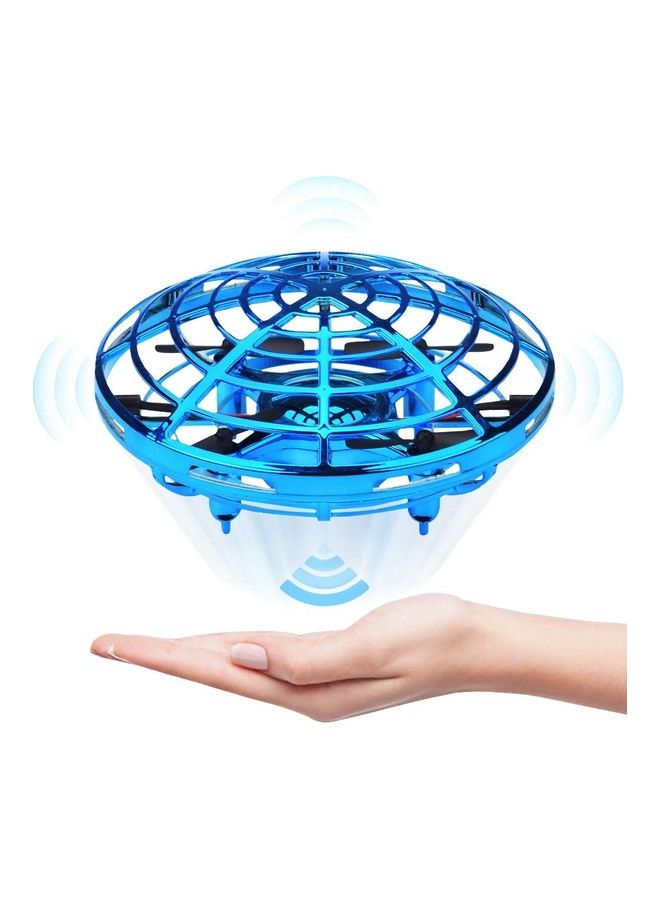 طائرة درون صغيرة UFO تعمل يدويا بتصميم طائرة مروحية رباعية تعمل بالحث بالأشعة تحت الحمراء،ألعاب كرة طائرة لون أزرق - Image 1